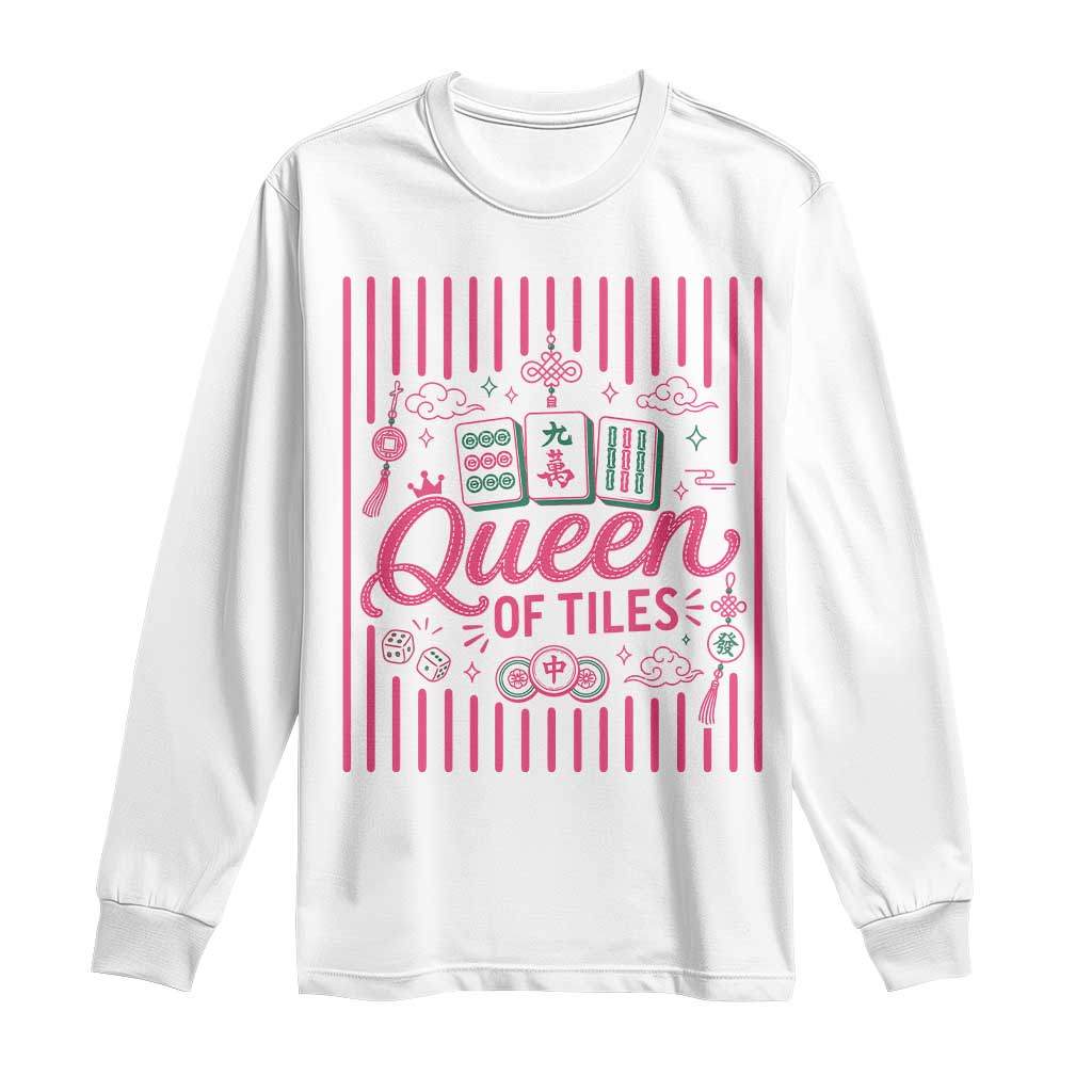 Queen Of Tiles Pink Mahjong Lover Game Night Graphic Long Sleeve Shirt TS10 White Print Your Wear