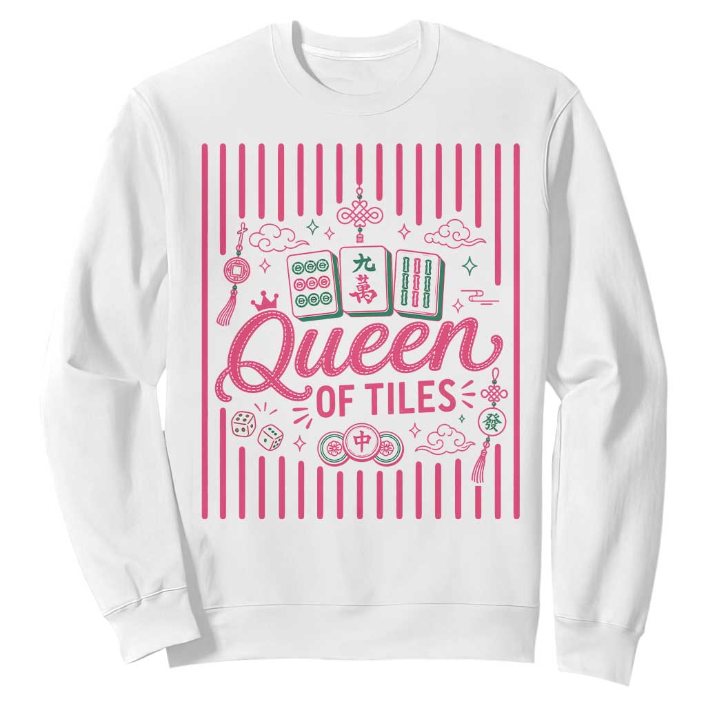 Queen Of Tiles Pink Mahjong Lover Game Night Graphic Sweatshirt TS10 White Print Your Wear