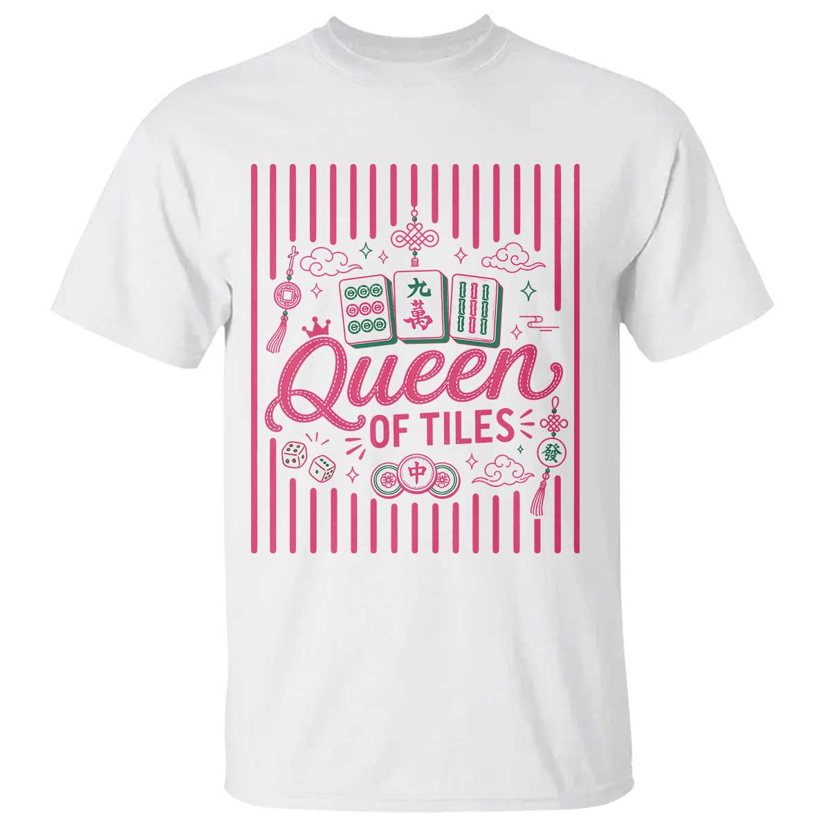 Queen Of Tiles Pink Mahjong Lover Game Night Graphic T Shirt TS10 White Print Your Wear