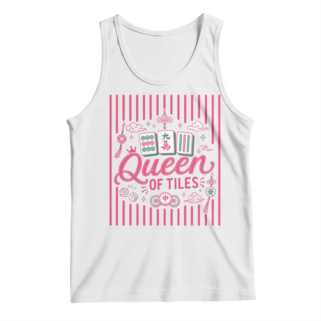 Queen Of Tiles Pink Mahjong Lover Game Night Graphic Tank Top TS10 White Print Your Wear