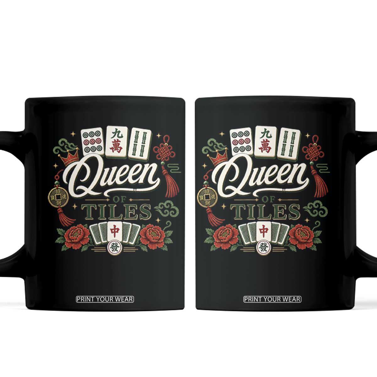 Mahjong Lovers Coffee Mug Queen Of Tiles Game Night Graphic TS10 Black Print Your Wear