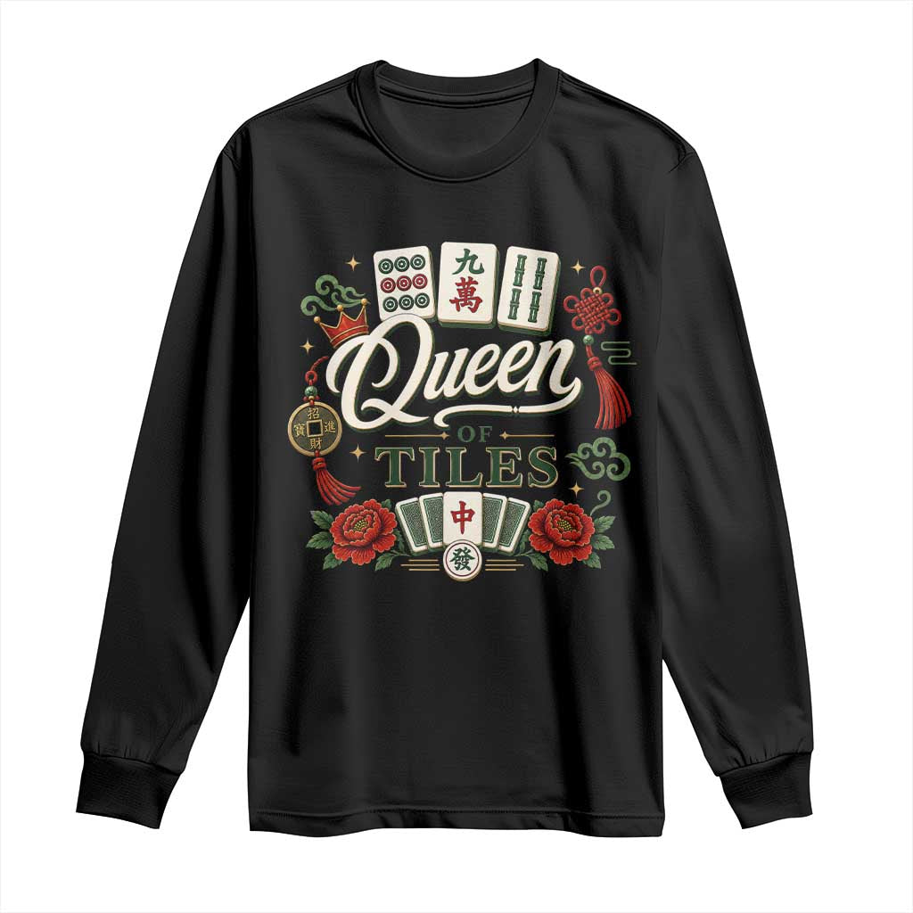 Mahjong Lovers Long Sleeve Shirt Queen Of Tiles Game Night Graphic TS10 Black Print Your Wear