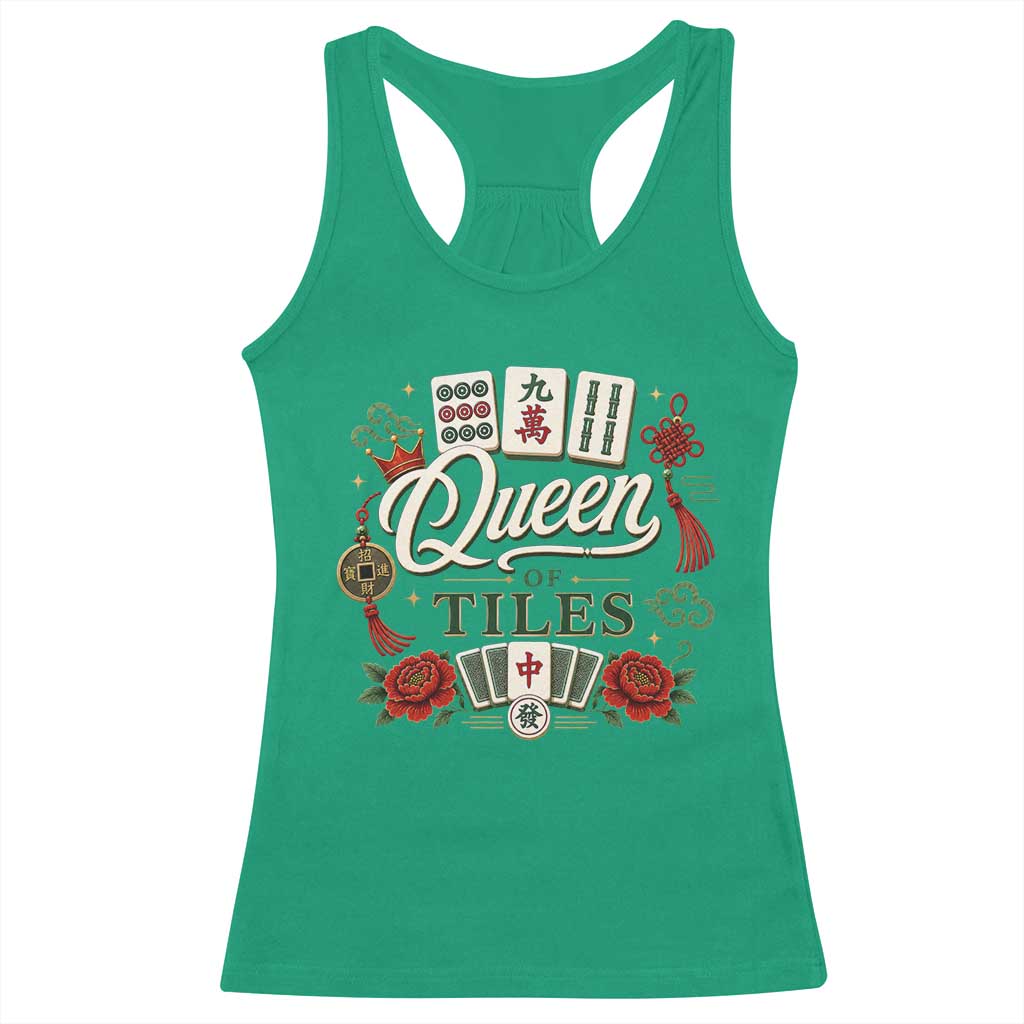 Mahjong Lovers Racerback Tank Top Queen Of Tiles Game Night Graphic TS10 Irish Green Print Your Wear