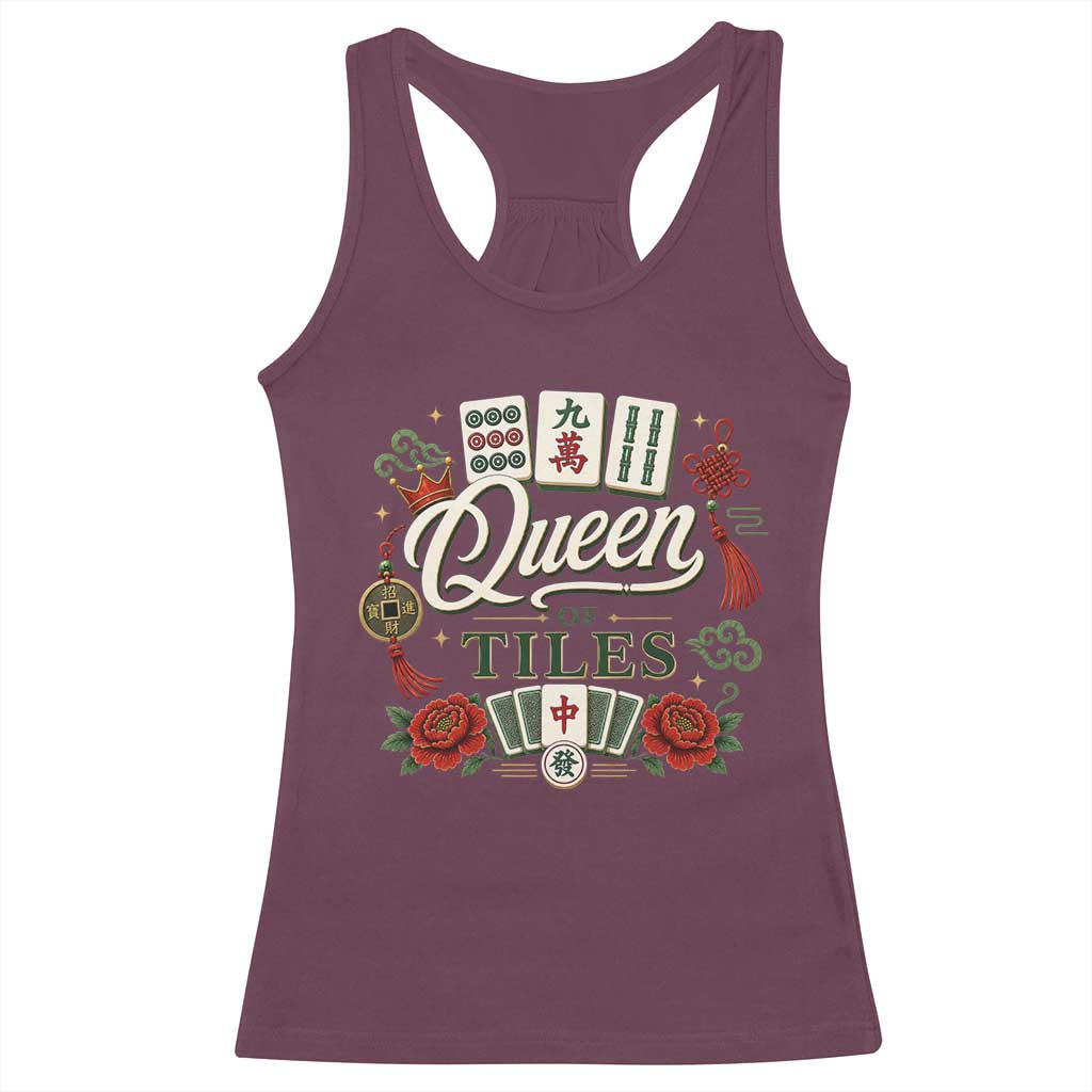 Mahjong Lovers Racerback Tank Top Queen Of Tiles Game Night Graphic TS10 Maroon Print Your Wear