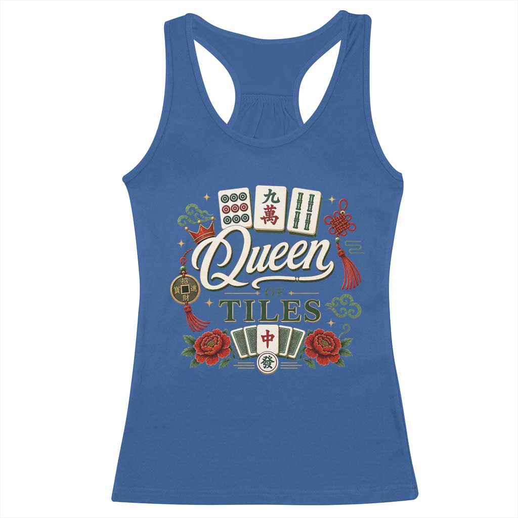 Mahjong Lovers Racerback Tank Top Queen Of Tiles Game Night Graphic TS10 Royal Blue Print Your Wear