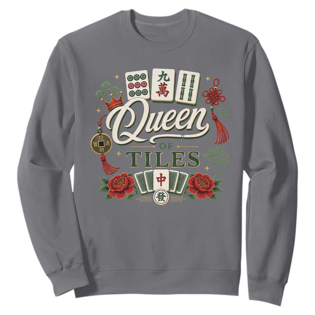 Mahjong Lovers Sweatshirt Queen Of Tiles Game Night Graphic TS10 Charcoal Print Your Wear