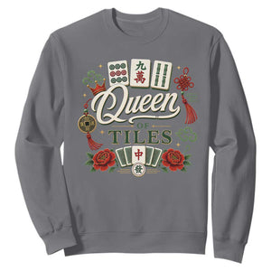Mahjong Lovers Sweatshirt Queen Of Tiles Game Night Graphic TS10 Charcoal Print Your Wear