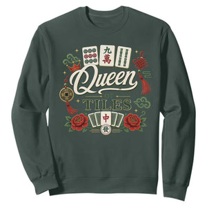 Mahjong Lovers Sweatshirt Queen Of Tiles Game Night Graphic TS10 Dark Forest Green Print Your Wear