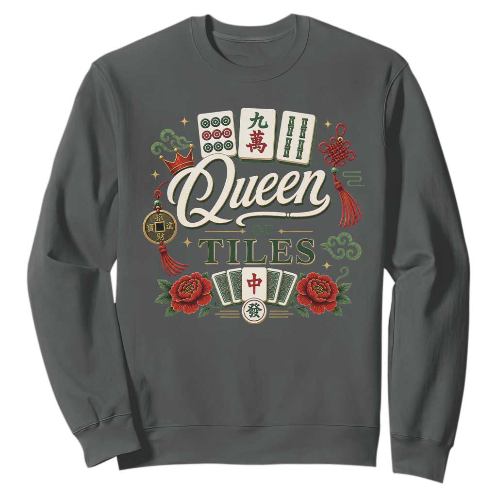 Mahjong Lovers Sweatshirt Queen Of Tiles Game Night Graphic TS10 Dark Heather Print Your Wear