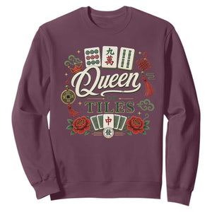 Mahjong Lovers Sweatshirt Queen Of Tiles Game Night Graphic TS10 Maroon Print Your Wear