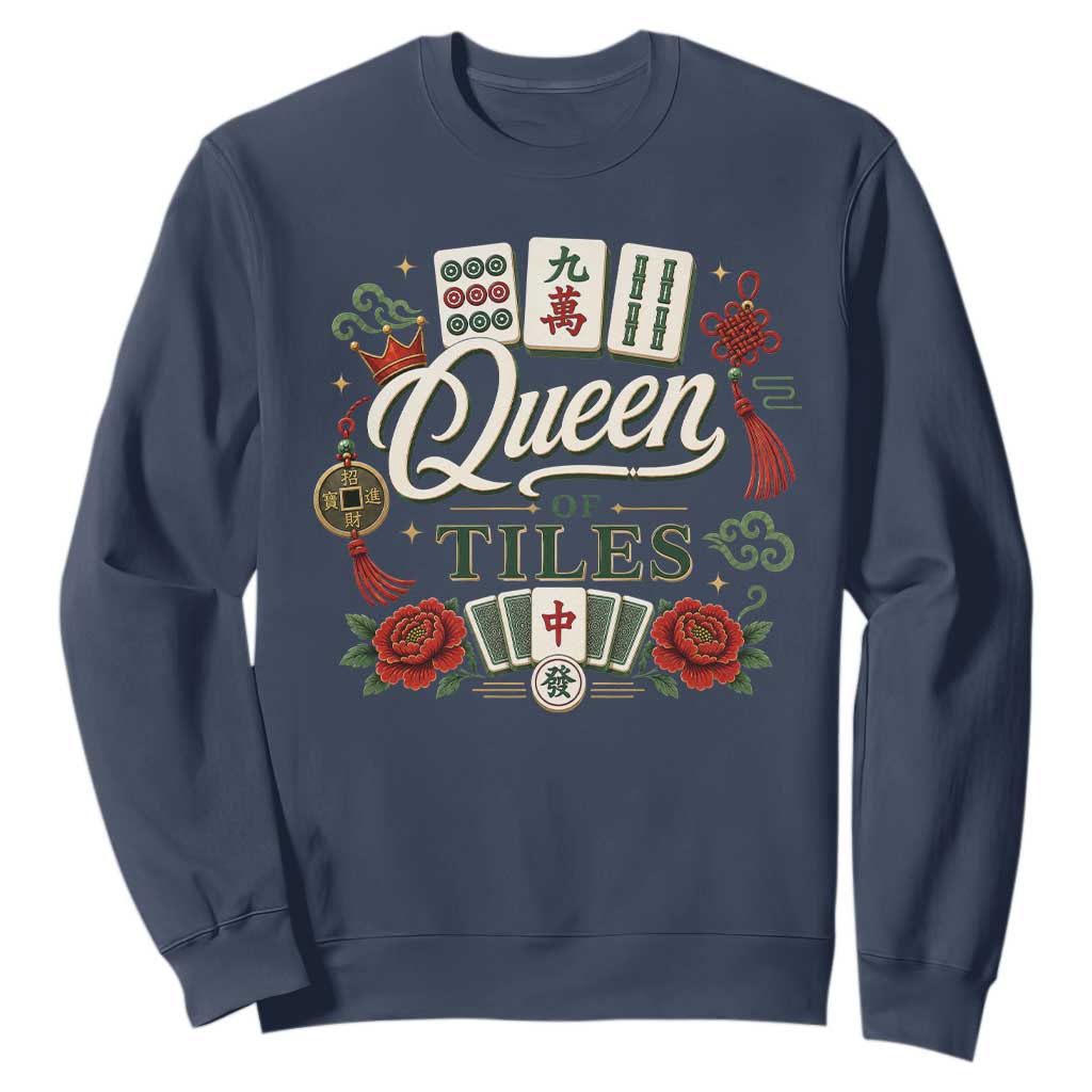 Mahjong Lovers Sweatshirt Queen Of Tiles Game Night Graphic TS10 Navy Print Your Wear