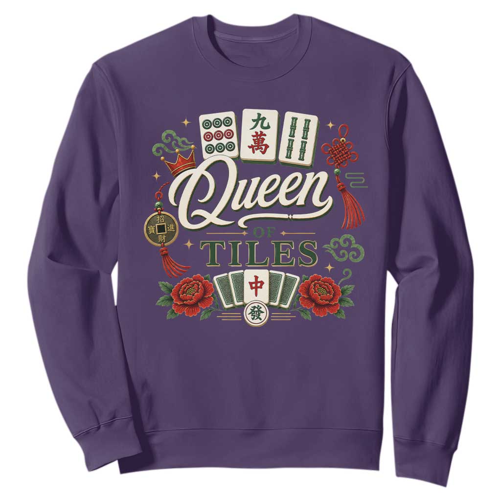 Mahjong Lovers Sweatshirt Queen Of Tiles Game Night Graphic TS10 Purple Print Your Wear