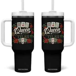 Mahjong Lovers Tumbler With Handle Queen Of Tiles Game Night Graphic TS10 One Size: 40 oz Black Print Your Wear