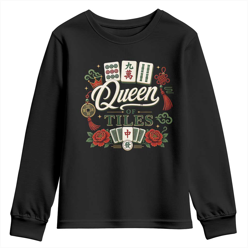 Mahjong Lovers Youth Sweatshirt Queen Of Tiles Game Night Graphic TS10 Black Print Your Wear