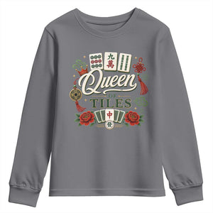 Mahjong Lovers Youth Sweatshirt Queen Of Tiles Game Night Graphic TS10 Charcoal Print Your Wear