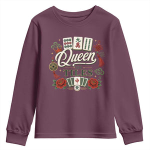 Mahjong Lovers Youth Sweatshirt Queen Of Tiles Game Night Graphic TS10 Maroon Print Your Wear
