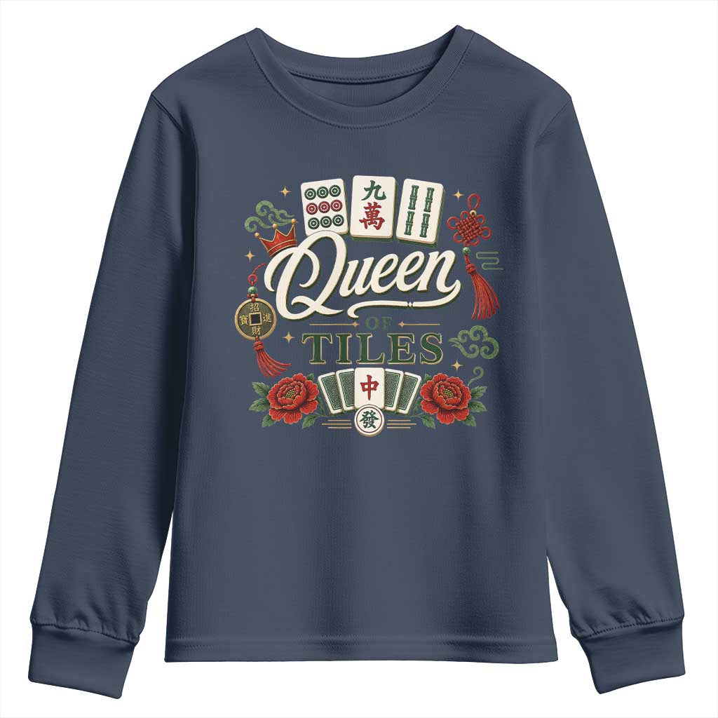 Mahjong Lovers Youth Sweatshirt Queen Of Tiles Game Night Graphic TS10 Navy Print Your Wear