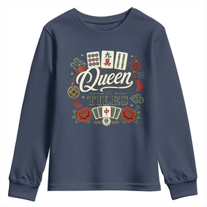 Mahjong Lovers Youth Sweatshirt Queen Of Tiles Game Night Graphic TS10 Navy Print Your Wear