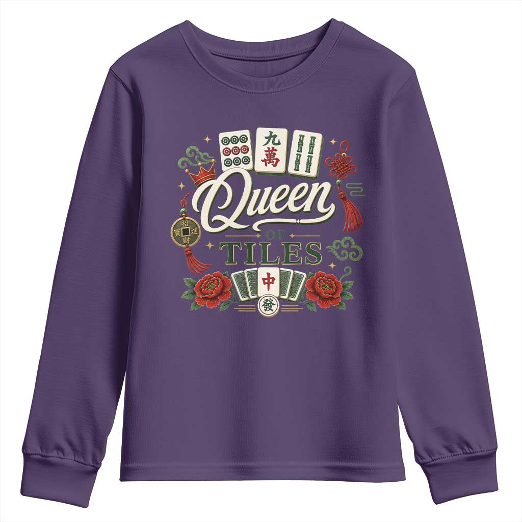 Mahjong Lovers Youth Sweatshirt Queen Of Tiles Game Night Graphic TS10 Purple Print Your Wear