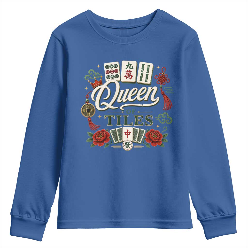 Mahjong Lovers Youth Sweatshirt Queen Of Tiles Game Night Graphic TS10 Royal Blue Print Your Wear