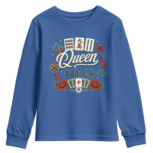 Mahjong Lovers Youth Sweatshirt Queen Of Tiles Game Night Graphic TS10 Royal Blue Print Your Wear