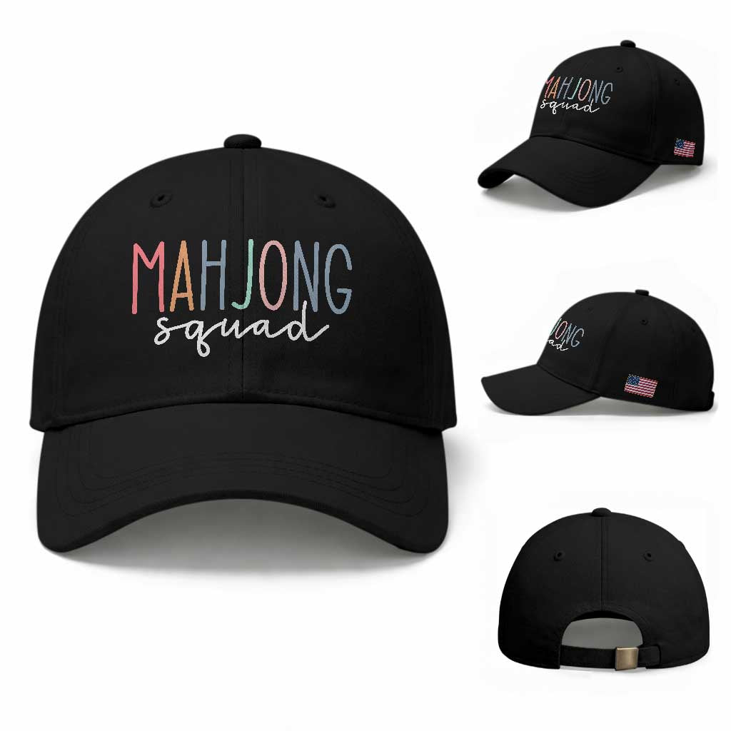 Mahjong Lovers Mahj Squad Baseball Cap Boho Pastel Cute Game Night Graphic TS10 Baseball Cap Universal Fit Black Print Your Wear