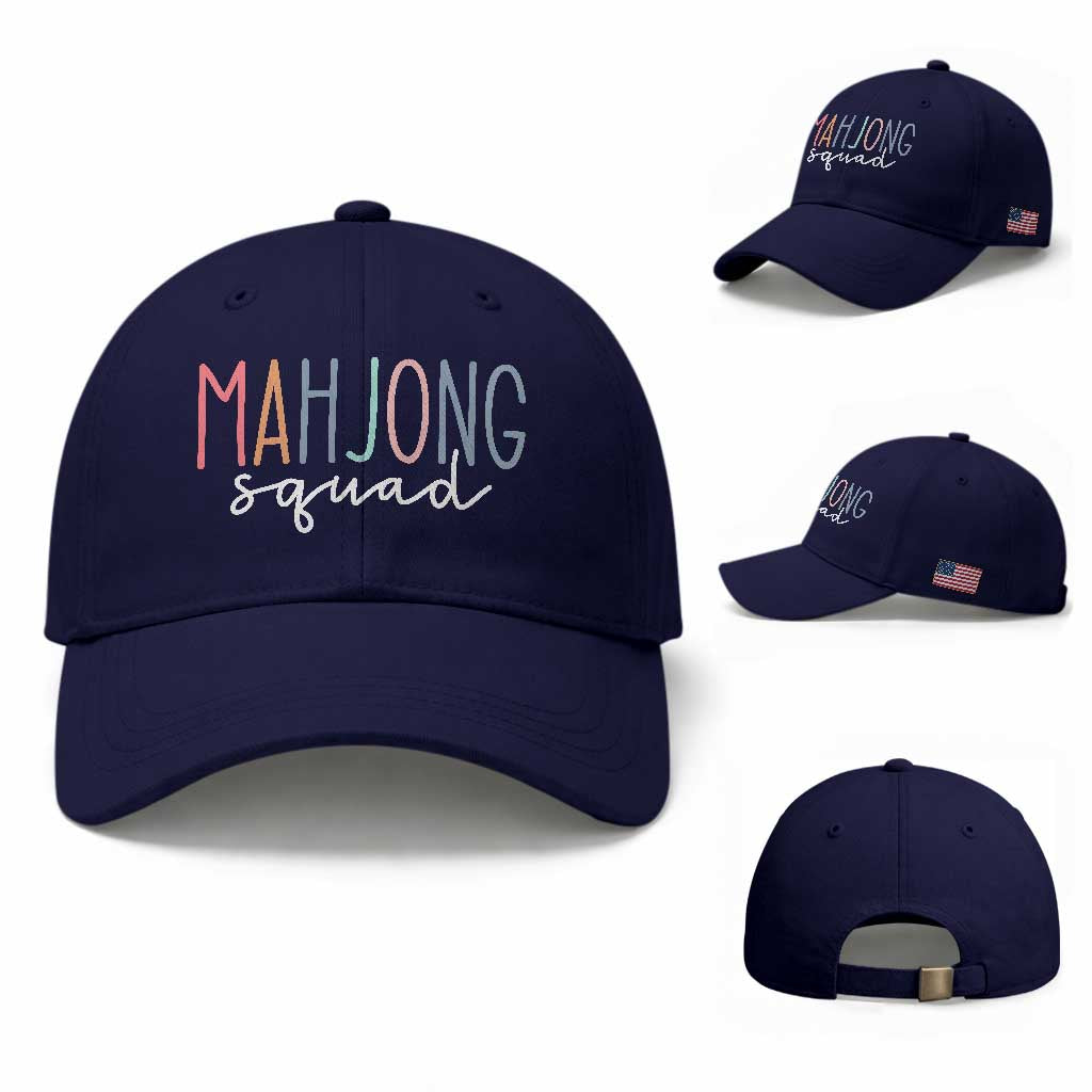 Mahjong Lovers Mahj Squad Baseball Cap Boho Pastel Cute Game Night Graphic TS10 Baseball Cap Universal Fit Dark Blue Print Your Wear