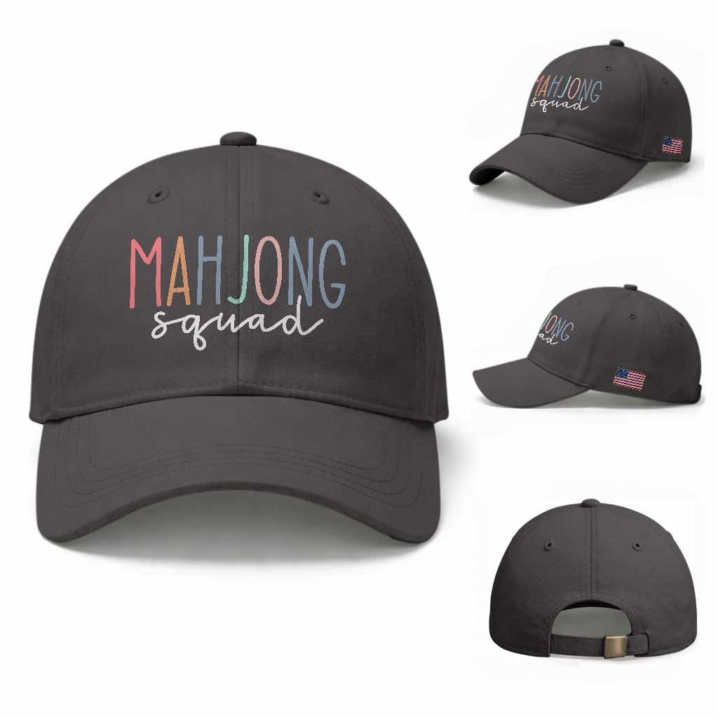 Mahjong Lovers Mahj Squad Baseball Cap Boho Pastel Cute Game Night Graphic TS10 Baseball Cap Universal Fit Dark Gray Print Your Wear