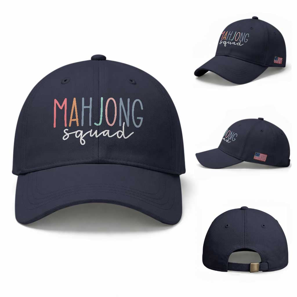 Mahjong Lovers Mahj Squad Baseball Cap Boho Pastel Cute Game Night Graphic TS10 Baseball Cap Universal Fit Navy Print Your Wear