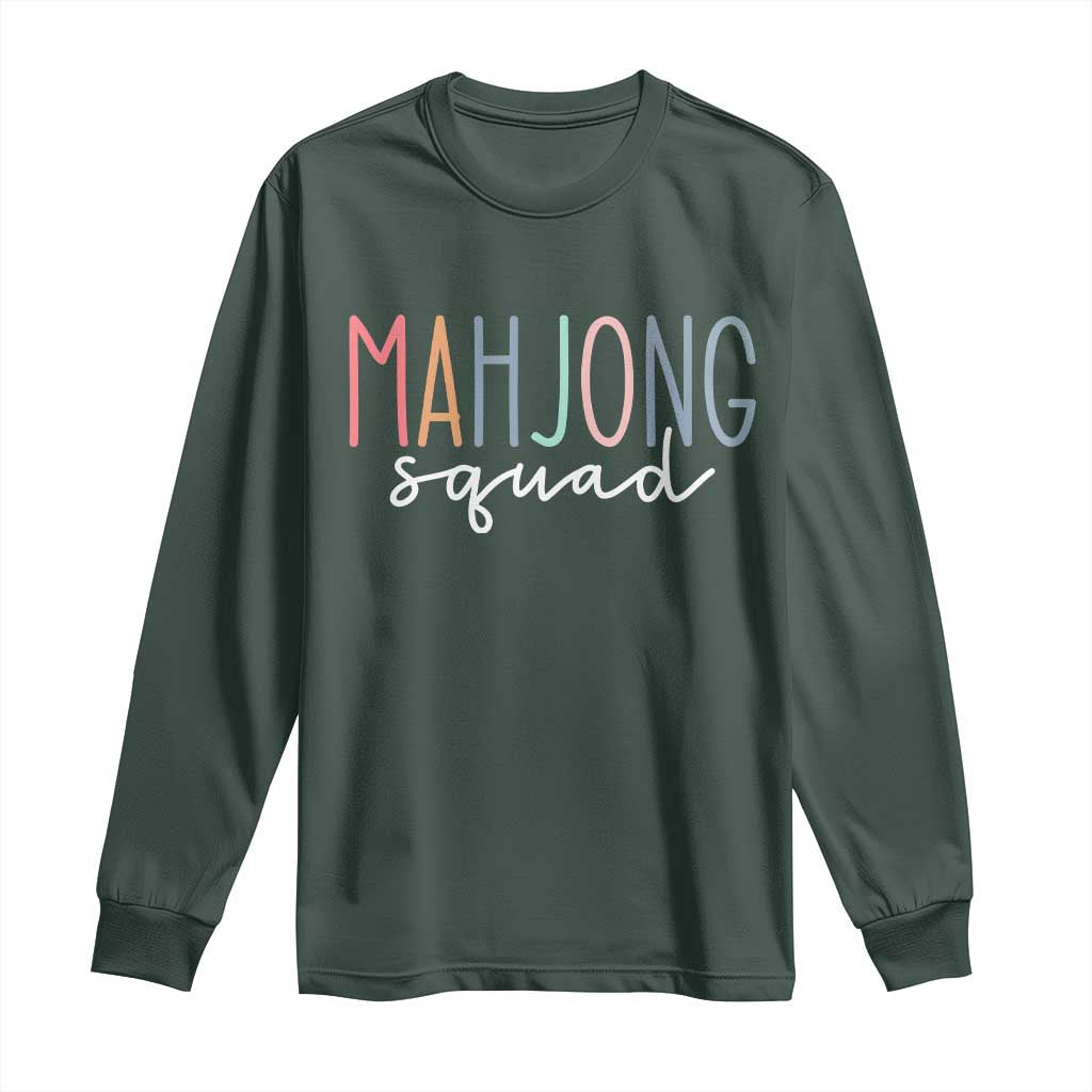 Mahjong Lovers Mahj Squad Long Sleeve Shirt Boho Pastel Cute Game Night Graphic TS10 Dark Forest Green Print Your Wear