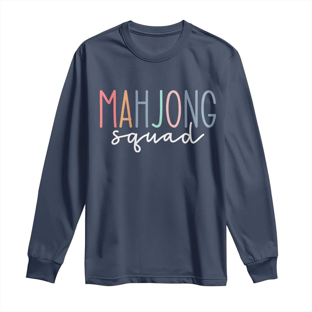 Mahjong Lovers Mahj Squad Long Sleeve Shirt Boho Pastel Cute Game Night Graphic TS10 Navy Print Your Wear