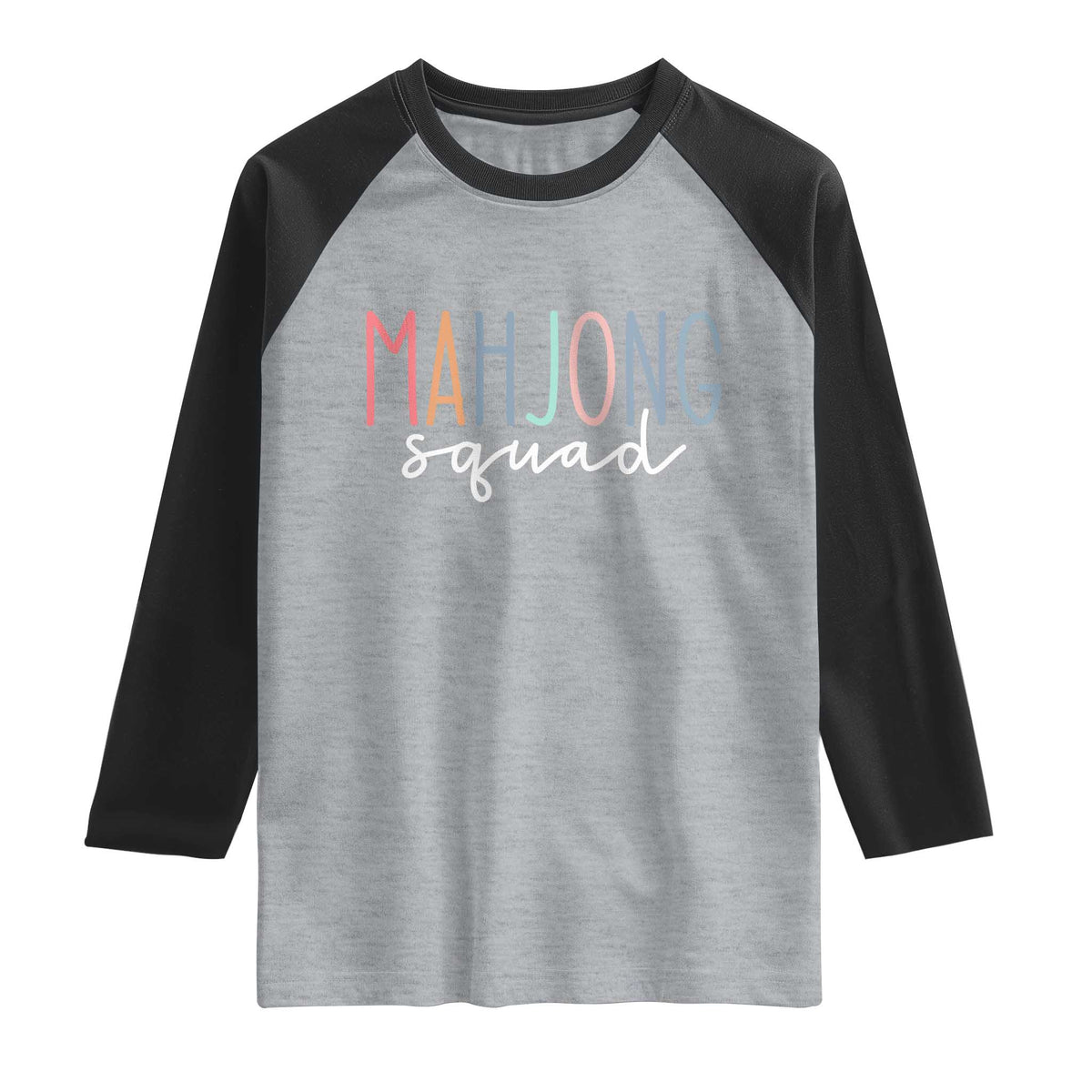 Mahjong Lovers Mahj Squad Raglan Shirt Boho Pastel Cute Game Night Graphic TS10 Heather Gray Black Print Your Wear