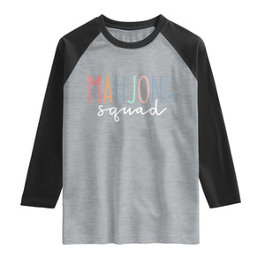 Mahjong Lovers Mahj Squad Raglan Shirt Boho Pastel Cute Game Night Graphic TS10 Heather Gray Black Print Your Wear