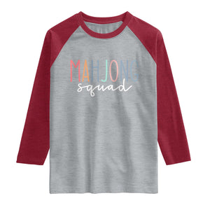 Mahjong Lovers Mahj Squad Raglan Shirt Boho Pastel Cute Game Night Graphic TS10 Heather Gray Heather Red Print Your Wear
