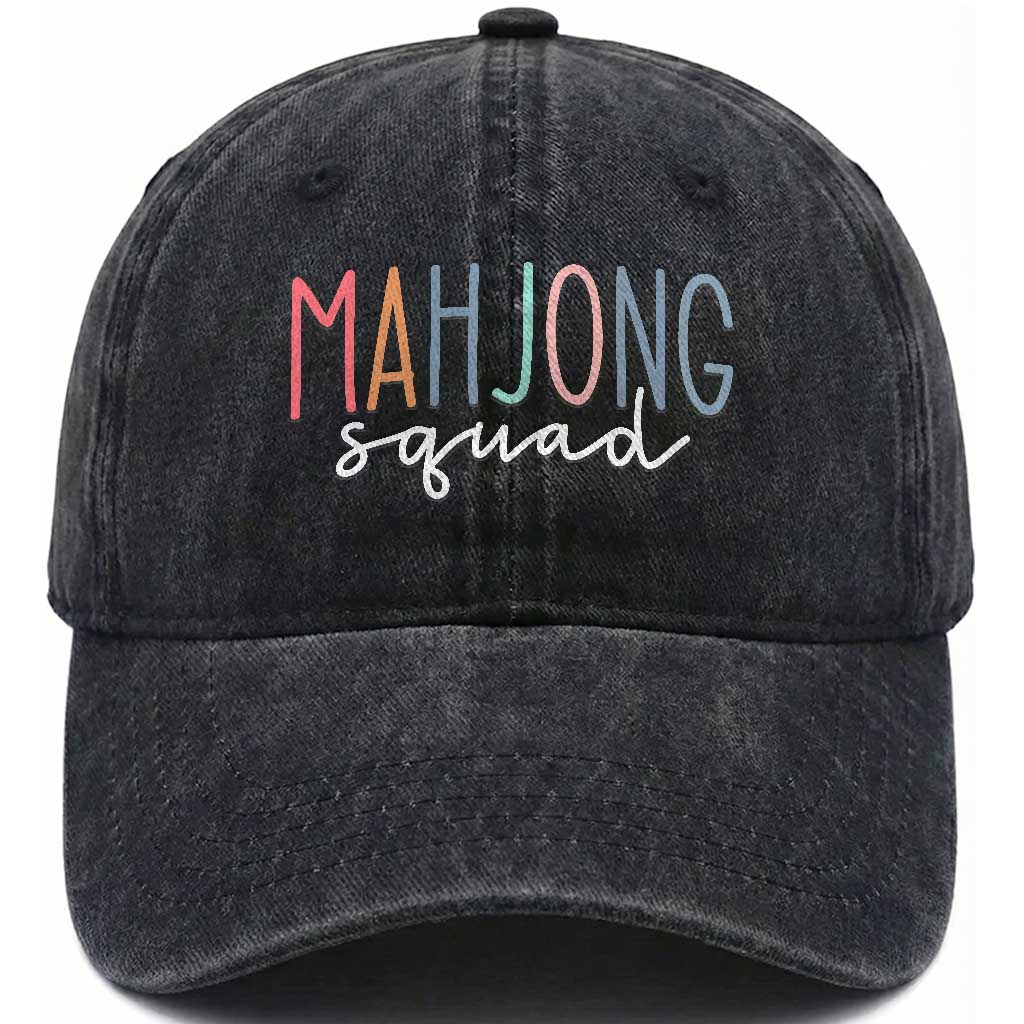Mahjong Lovers Mahj Squad Washed Cotton Baseball Cap Boho Pastel Cute Game Night Graphic TS10 Print Your Wear
