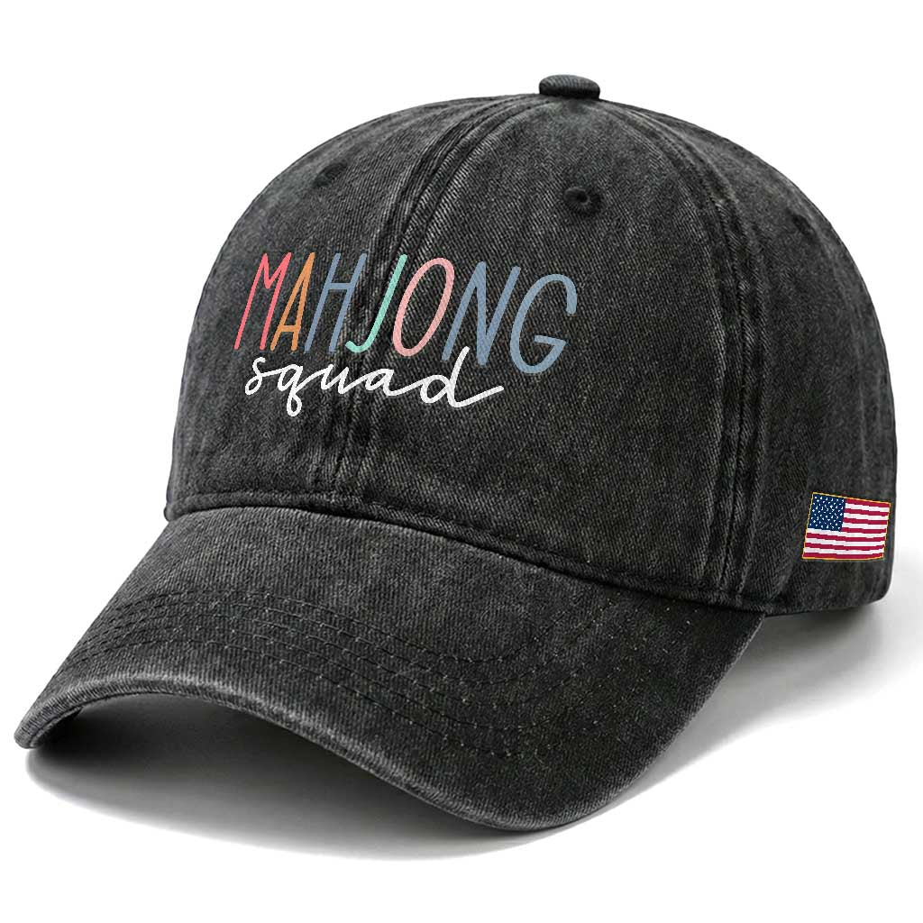 Mahjong Lovers Mahj Squad Washed Cotton Baseball Cap Boho Pastel Cute Game Night Graphic TS10 Print Your Wear