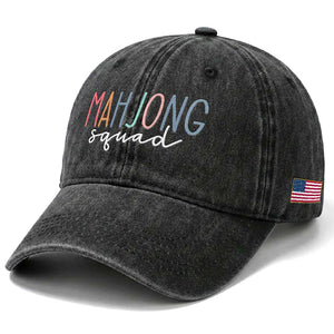 Mahjong Lovers Mahj Squad Washed Cotton Baseball Cap Boho Pastel Cute Game Night Graphic TS10 Print Your Wear