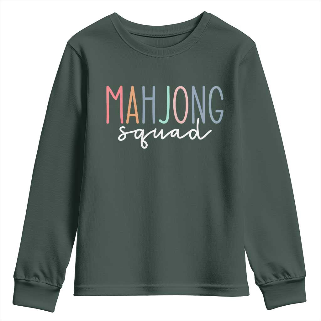 Mahjong Lovers Mahj Squad Youth Sweatshirt Boho Pastel Cute Game Night Graphic TS10 Dark Forest Green Print Your Wear