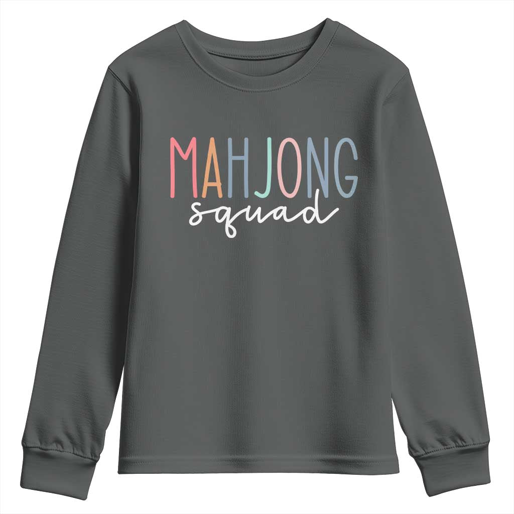 Mahjong Lovers Mahj Squad Youth Sweatshirt Boho Pastel Cute Game Night Graphic TS10 Dark Heather Print Your Wear