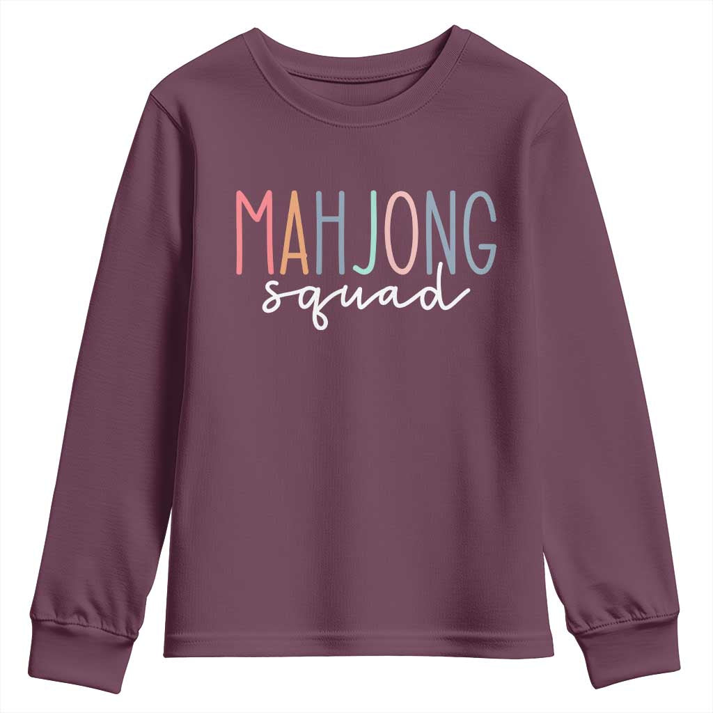 Mahjong Lovers Mahj Squad Youth Sweatshirt Boho Pastel Cute Game Night Graphic TS10 Maroon Print Your Wear