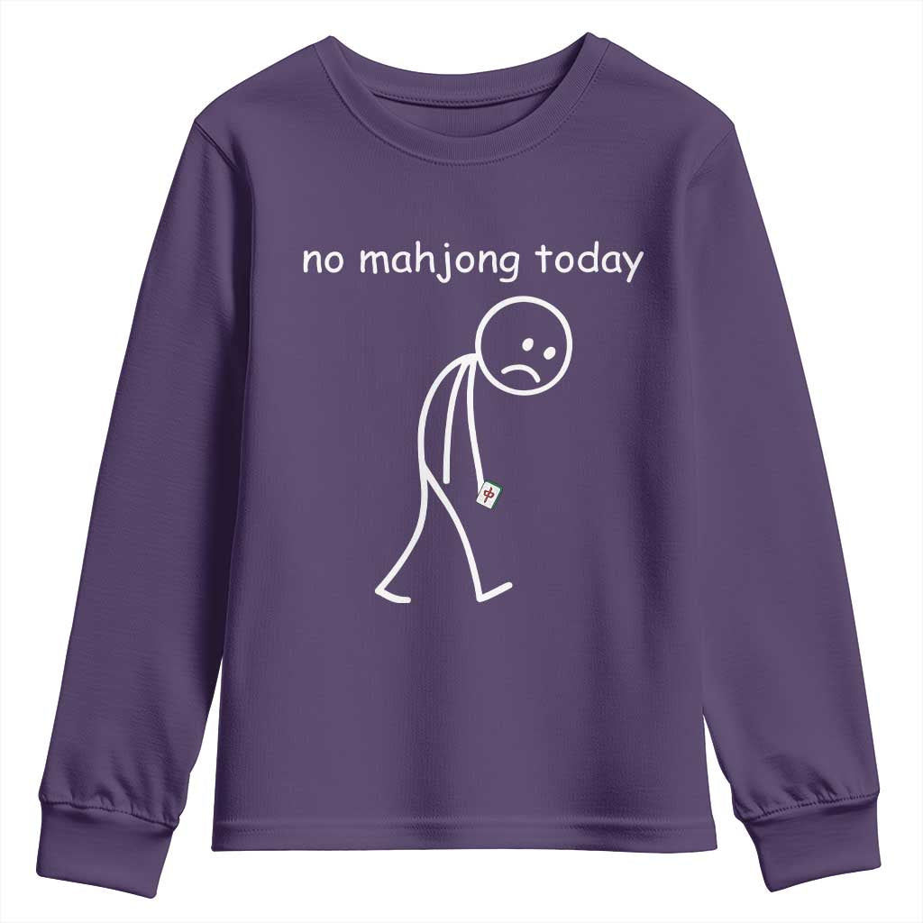 Funny Mahjong Lover Youth Sweatshirt No Mahjong Today Sad Stickman Meme Graphic TS10 Purple Print Your Wear
