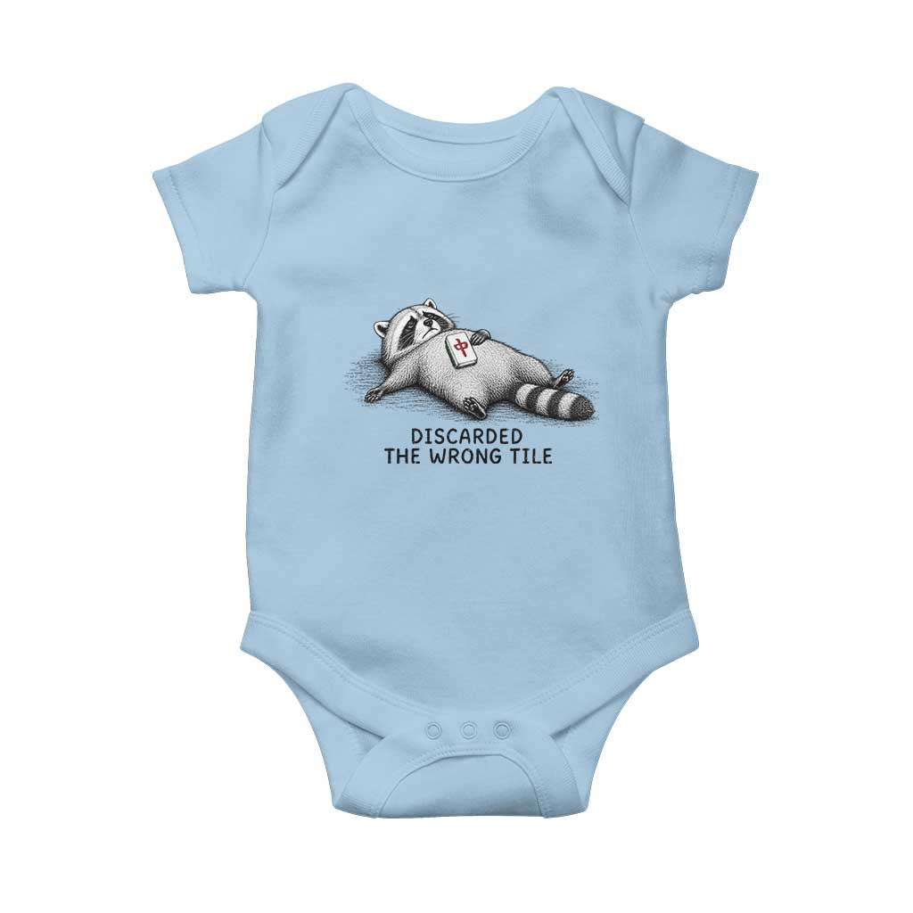 Funny Raccoon Mahjong Lovers Baby Onesie Discarded The Wrong Tile TS10 Light Blue Print Your Wear