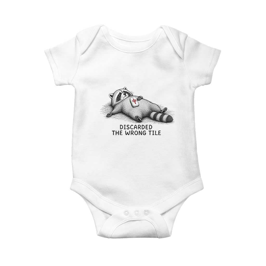 Funny Raccoon Mahjong Lovers Baby Onesie Discarded The Wrong Tile TS10 White Print Your Wear