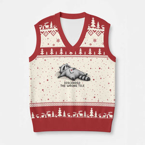 Funny Raccoon Mahjong Lovers V-Neck Knit Sweater Vest Discarded The Wrong Tile TS10 Beige Red Print Your Wear