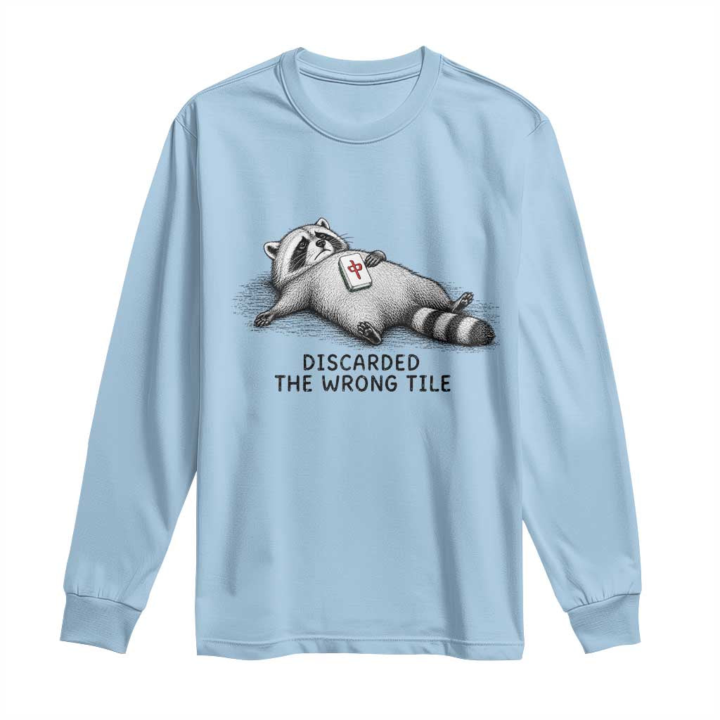 Funny Raccoon Mahjong Lovers Long Sleeve Shirt Discarded The Wrong Tile TS10 Light Blue Print Your Wear