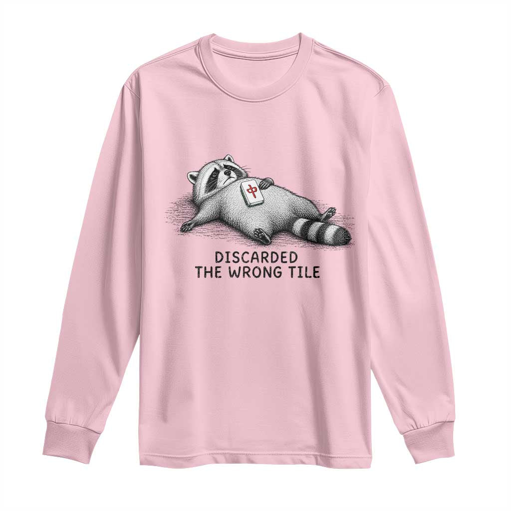 Funny Raccoon Mahjong Lovers Long Sleeve Shirt Discarded The Wrong Tile TS10 Light Pink Print Your Wear