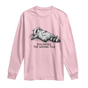 Funny Raccoon Mahjong Lovers Long Sleeve Shirt Discarded The Wrong Tile TS10 Light Pink Print Your Wear