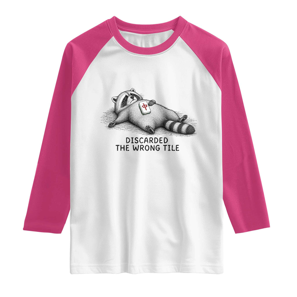 Funny Raccoon Mahjong Lovers Raglan Shirt Discarded The Wrong Tile TS10 White Heliconia Print Your Wear