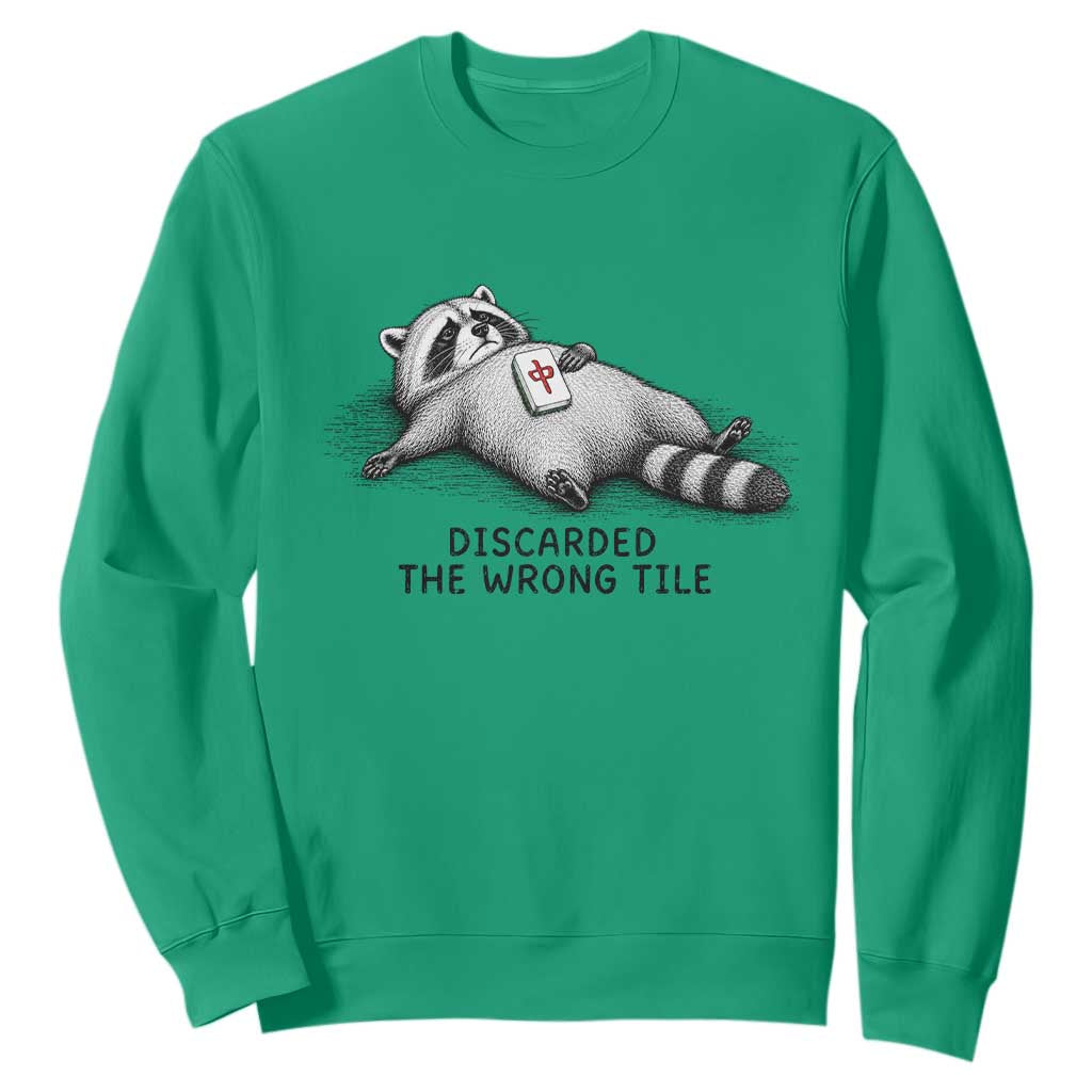 Funny Raccoon Mahjong Lovers Sweatshirt Discarded The Wrong Tile TS10 Irish Green Print Your Wear