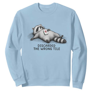 Funny Raccoon Mahjong Lovers Sweatshirt Discarded The Wrong Tile TS10 Light Blue Print Your Wear